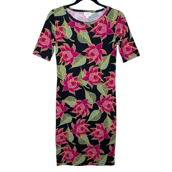 LULAROE black red and green floral Julia Sheath Dress size xs comfy casual - Picture 1 of 5